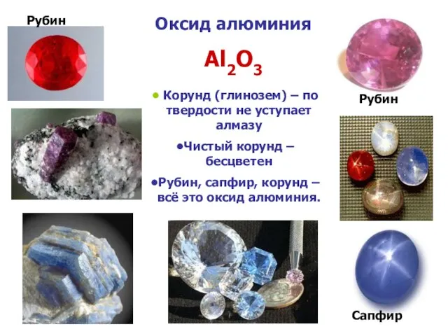 Оксид алюминия Al2O3 Рубин Рубин Сапфир Корунд (глинозем) – по твердости не