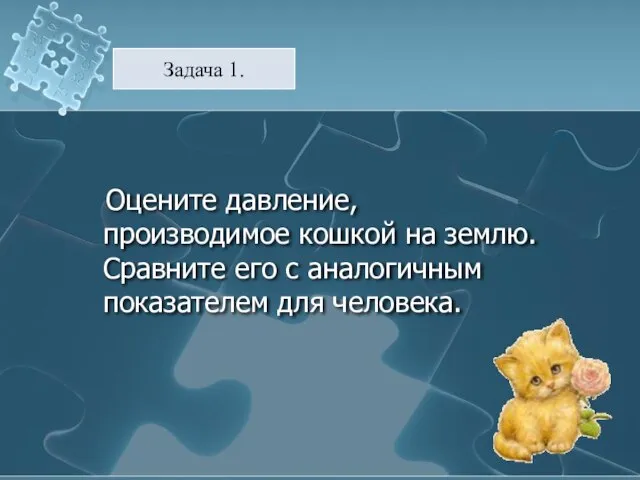 Оцените давление, производимое кошкой на землю. Сравните его с аналогичным показателем для человека. Задача 1.