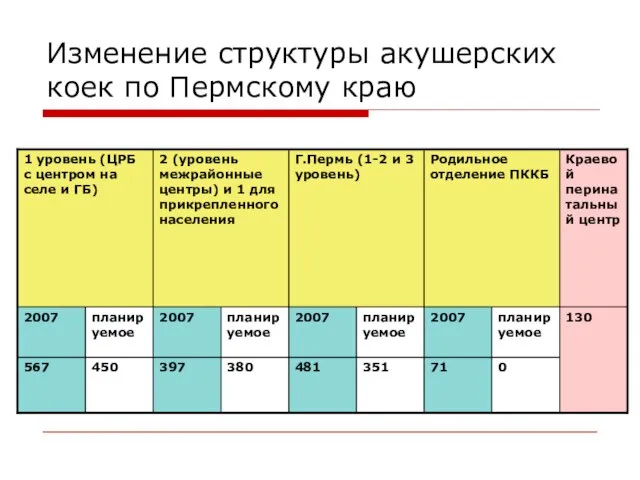 Изменение структуры акушерских коек по Пермскому краю