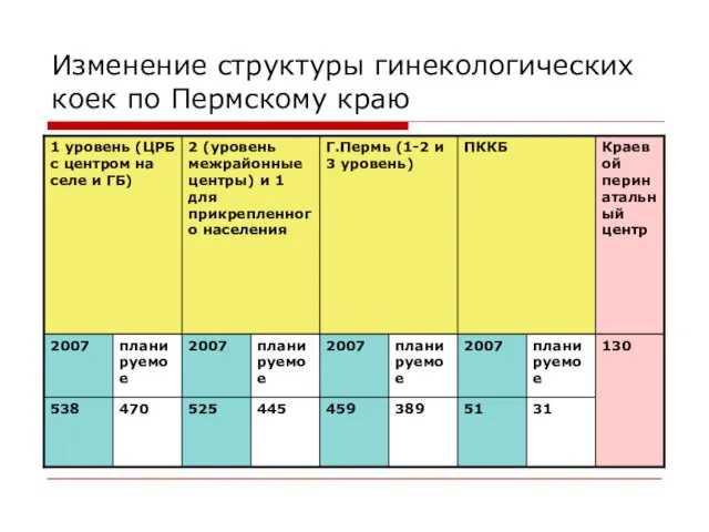 Изменение структуры гинекологических коек по Пермскому краю