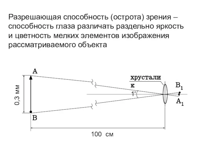 Разрешающая способность (острота) зрения – способность глаза различать раздельно яркость и цветность