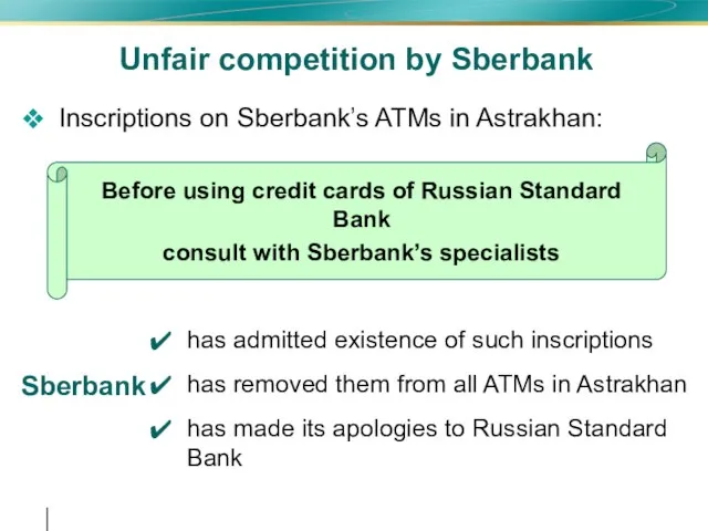 Unfair competition by Sberbank Inscriptions on Sberbank’s ATMs in Astrakhan: Before using