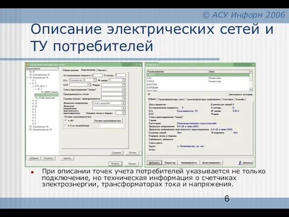 Описание электрических сетей и ТУ потребителей При описании точек учета потребителей указывается