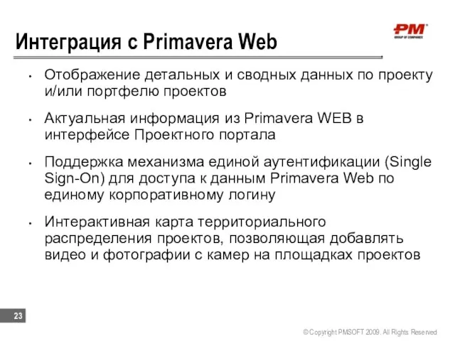Интеграция с Primavera Web Отображение детальных и сводных данных по проекту и/или