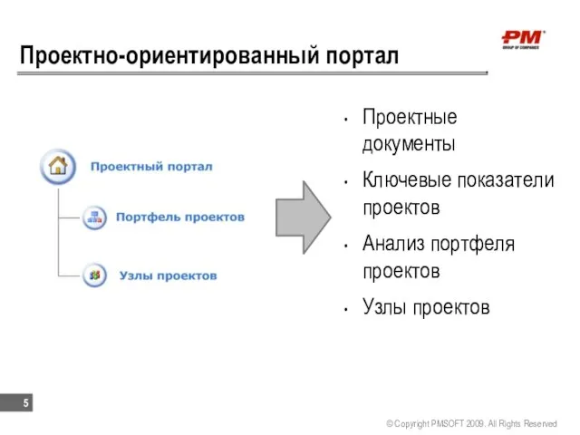 Проектно-ориентированный портал Проектные документы Ключевые показатели проектов Анализ портфеля проектов Узлы проектов