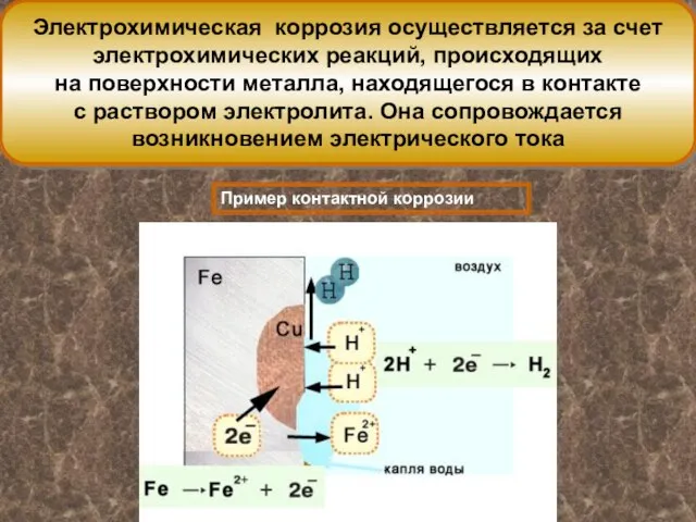 Электрохимическая коррозия осуществляется за счет электрохимических реакций, происходящих на поверхности металла, находящегося