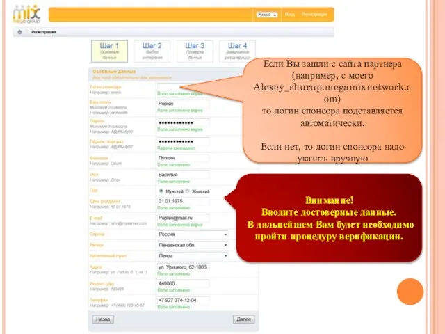 Если Вы зашли с сайта партнера (например, с моего Alexey_shurup.megamixnetwork.com) то логин