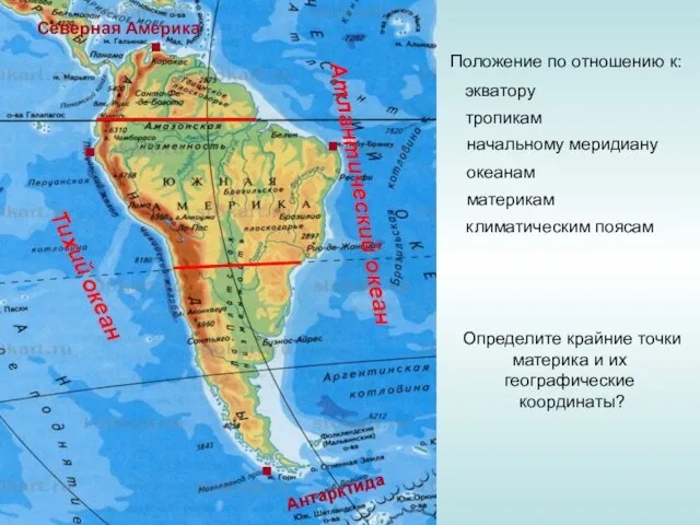 Тихий океан Атлантический океан Северная Америка Антарктида . . . . Положение