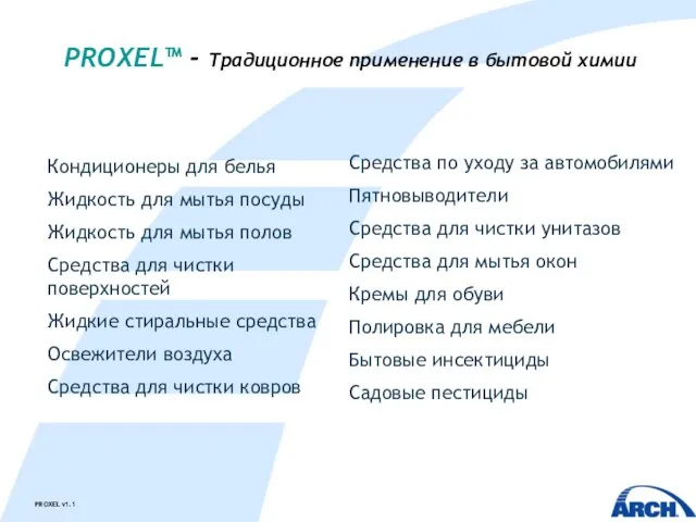 PROXEL™ - Традиционное применение в бытовой химии Кондиционеры для белья Жидкость для