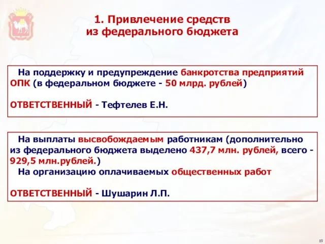 На поддержку и предупреждение банкротства предприятий ОПК (в федеральном бюджете - 50