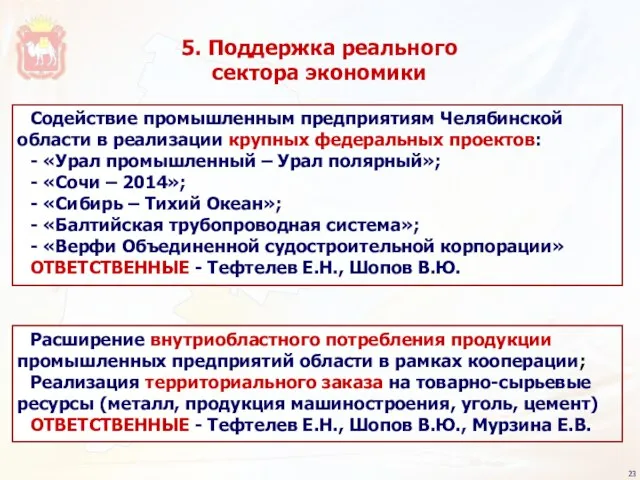 Содействие промышленным предприятиям Челябинской области в реализации крупных федеральных проектов: - «Урал