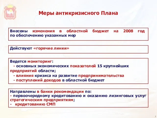 Меры антикризисного Плана Внесены изменения в областной бюджет на 2008 год по