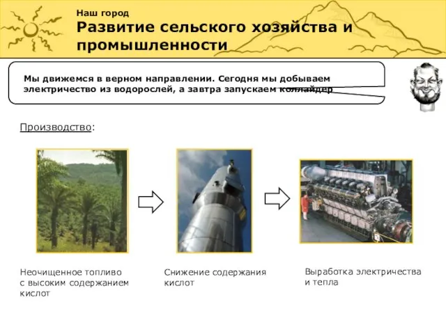 Наш город Развитие сельского хозяйства и промышленности Мы движемся в верном направлении.