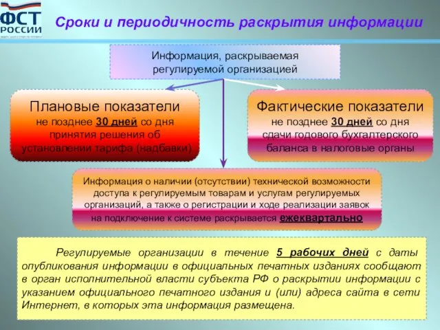 Информация, раскрываемая регулируемой организацией Плановые показатели не позднее 30 дней со дня