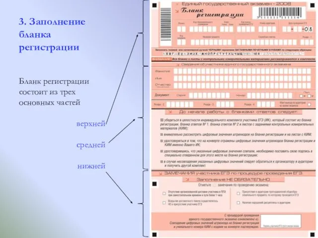 3. Заполнение бланка регистрации Бланк регистрации состоит из трех основных частей верхней средней нижней