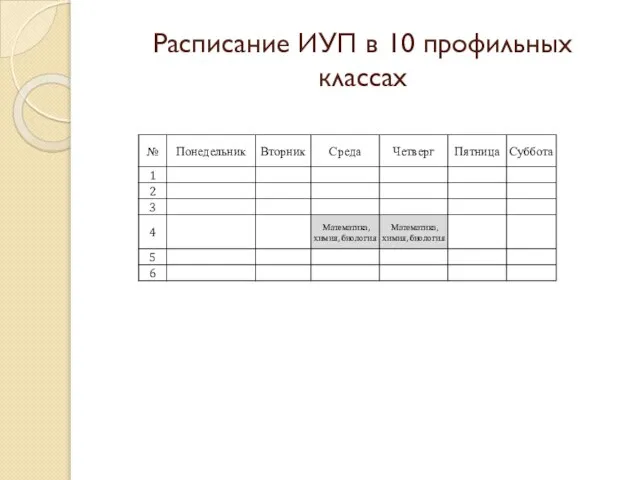 Расписание ИУП в 10 профильных классах