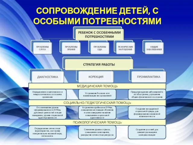 СОПРОВОЖДЕНИЕ ДЕТЕЙ, С ОСОБЫМИ ПОТРЕБНОСТЯМИ МЕДИЦИНСКАЯ ПОМОЩЬ Устранение болезни или компенсация ее