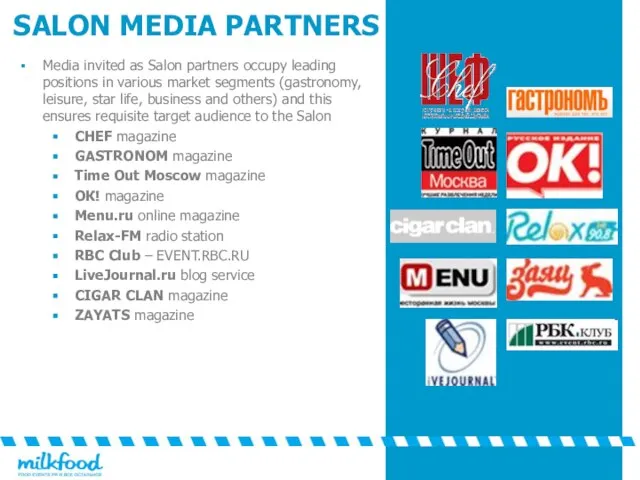 SALON MEDIA PARTNERS Media invited as Salon partners occupy leading positions in