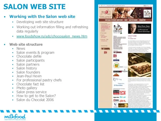 SALON WEB SITE Working with the Salon web site Developing web site