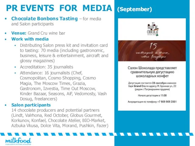 PR EVENTS FOR MEDIA (September) Chocolate Bonbons Tasting – for media and