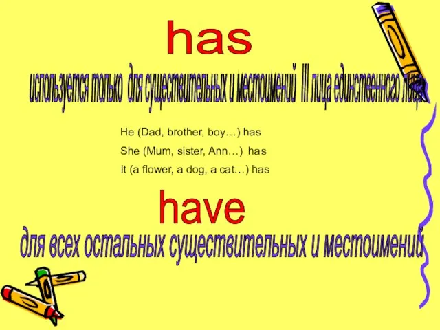 has используется только для существительных и местоимений III лица единственного лица He