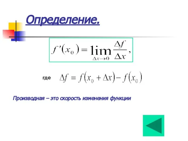 Определение. где Производная – это скорость изменения функции