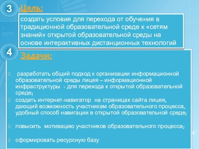 Цель: Задачи: разработать общий подход к организации информационной образовательной среды лицея –