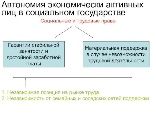 Автономия экономически активных лиц в социальном государстве Социальные и трудовые права 1.