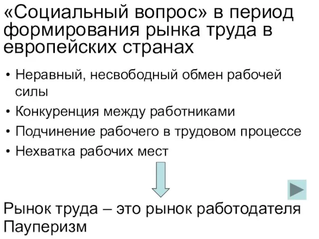 «Социальный вопрос» в период формирования рынка труда в европейских странах Неравный, несвободный