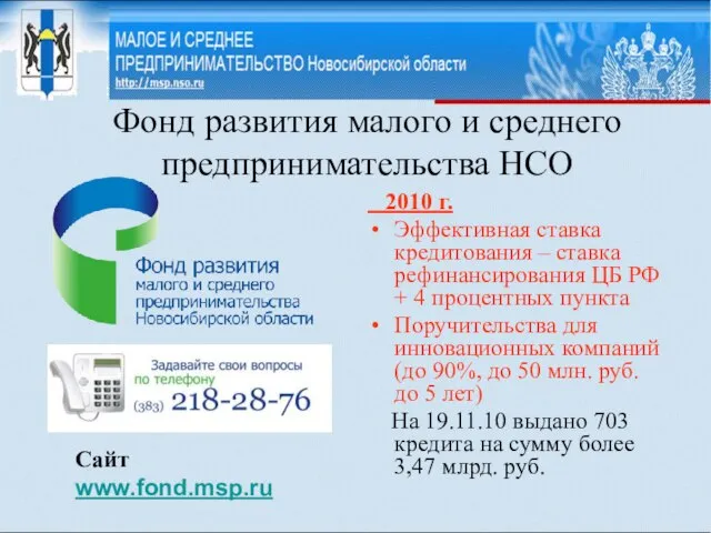 Фонд развития малого и среднего предпринимательства НСО 2010 г. Эффективная ставка кредитования