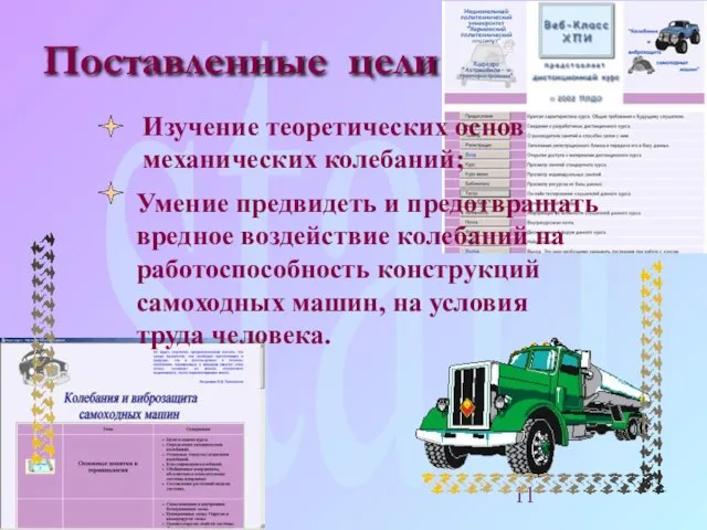 start Поставленные цели Изучение теоретических основ механических колебаний; Умение предвидеть и предотвращать