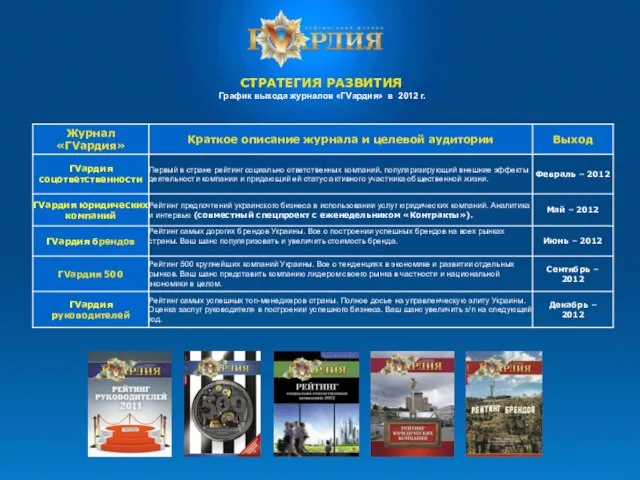 СТРАТЕГИЯ РАЗВИТИЯ График выхода журналов «ГVардия» в 2012 г.