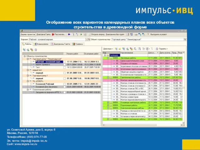 Отображение всех вариантов календарных планов всех объектов строительства в древовидной форме