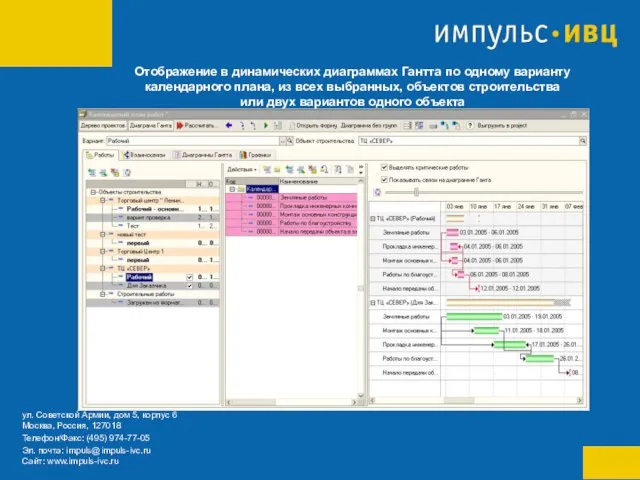 Отображение в динамических диаграммах Гантта по одному варианту календарного плана, из всех