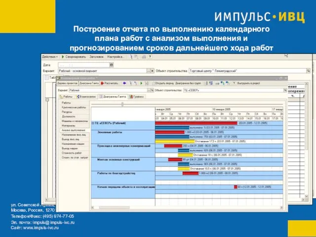 Построение отчета по выполнению календарного плана работ с анализом выполнения и прогнозированием сроков дальнейшего хода работ