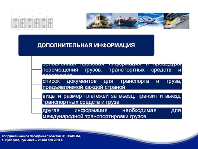 Координационное Заседание проектов ТС ТРАСЕКА, г. Бухарест, Румыния – 23 ноября 2011 г.