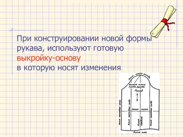 При конструировании новой формы рукава, используют готовую выкройку-основу в которую носят изменения