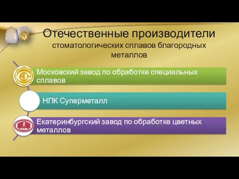 Отечественные производители стоматологических сплавов благородных металлов