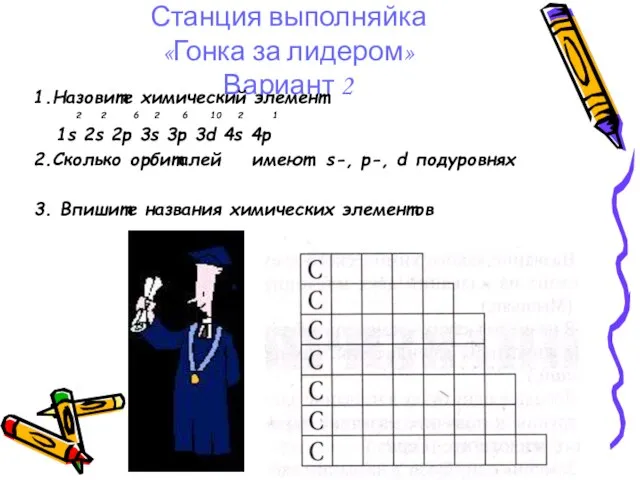 Станция выполняйка «Гонка за лидером» Вариант 2 1.Назовите химический элемент 2 2