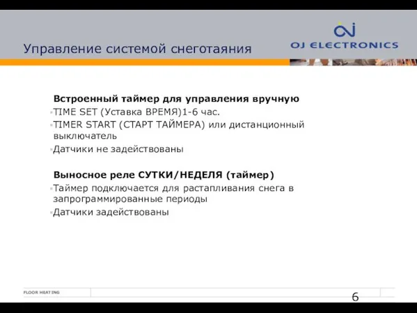 Управление системой снеготаяния Встроенный таймер для управления вручную TIME SET (Уставка ВРЕМЯ)1-6