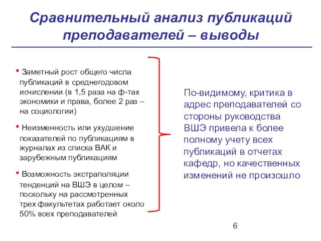 Сравнительный анализ публикаций преподавателей – выводы Заметный рост общего числа публикаций в