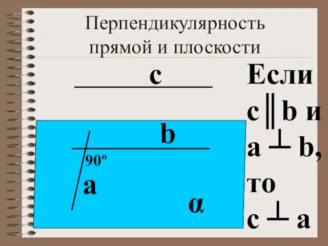 Перпендикулярность прямой и плоскости α а b Если с║b и а ┴