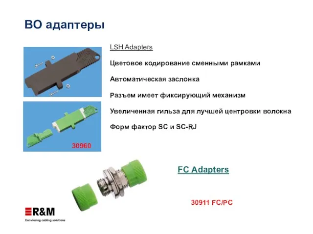 LSH Adapters Цветовое кодирование сменными рамками Автоматическая заслонка Разъем имеет фиксирующий механизм