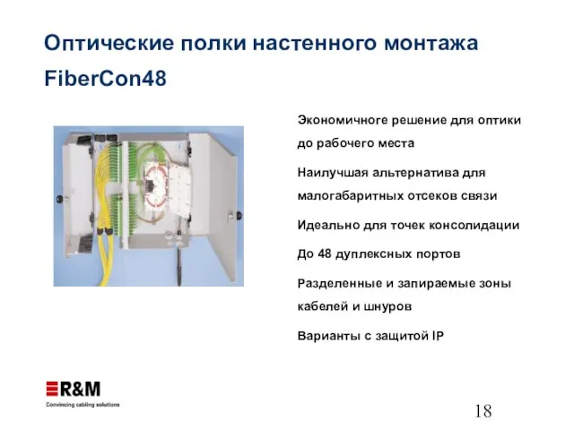 Оптические полки настенного монтажа FiberCon48 Экономичноге решение для оптики до рабочего места