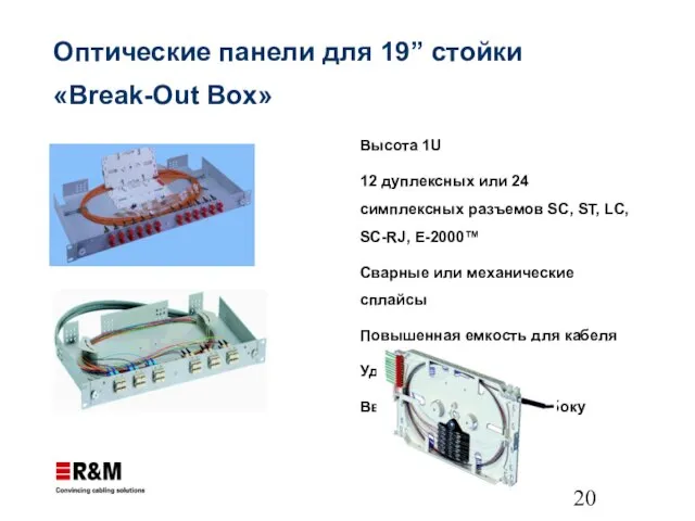 Высота 1U 12 дуплексных или 24 симплексных разъемов SC, ST, LC, SC-RJ,