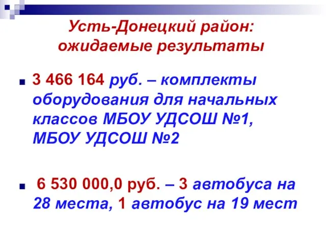 Усть-Донецкий район: ожидаемые результаты 3 466 164 руб. – комплекты оборудования для