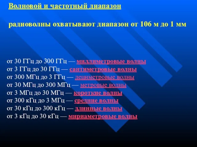 от 30 ГГц до 300 ГГц — миллиметровые волны от 3 ГГц