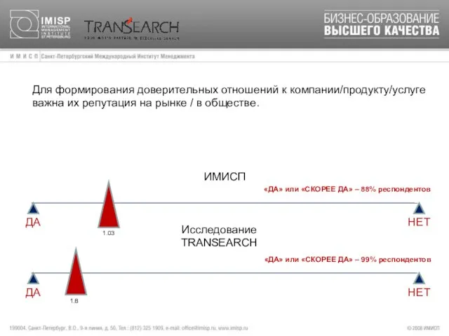 Для формирования доверительных отношений к компании/продукту/услуге важна их репутация на рынке /