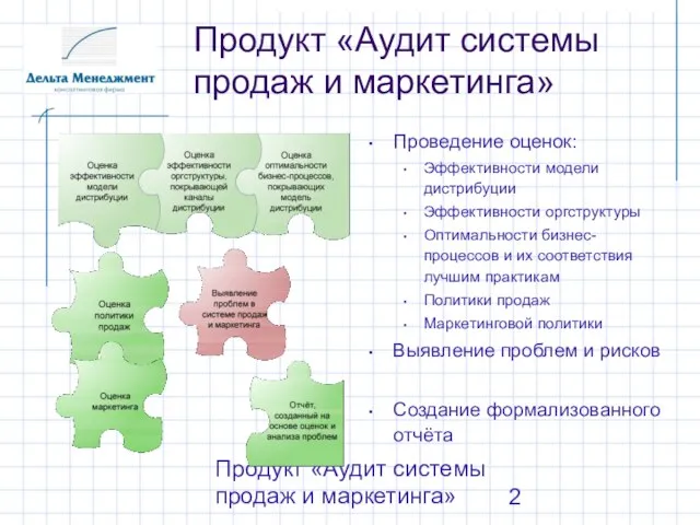 Продукт «Аудит системы продаж и маркетинга» Продукт «Аудит системы продаж и маркетинга»