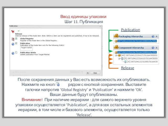 Вставить Ввод единицы упаковки Шаг 11. Публикация После сохранения данных у Вас